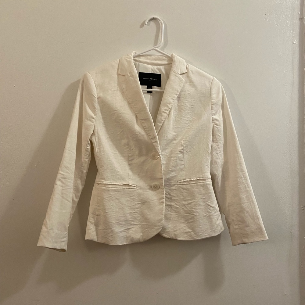 Banana Republic White Linen Blazer 3/4 Sleeves 00P
